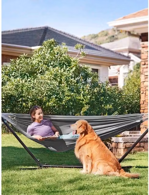SONGMICS Portable Hammock with Stand, Grey