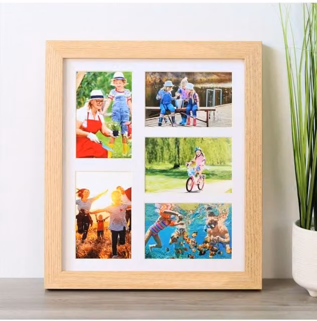MijMoj Design Modern Rectangular Multi Photo Gallery Frame in White and Brown Wood, W/H: 39.5 x 34.5 cm