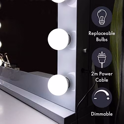 At Home Comforts Round Hollywood Makeup Mirror with 10 Dimmable LED Bulbs, White Tabletop Vanity Stand – 8
