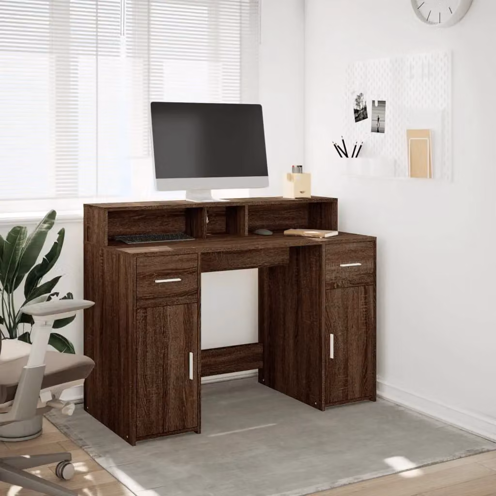 Berkfield Modern Brown Oak Gaming Desk with LED Lights, W/D/H: 120 x 55 x 91 cm – 4