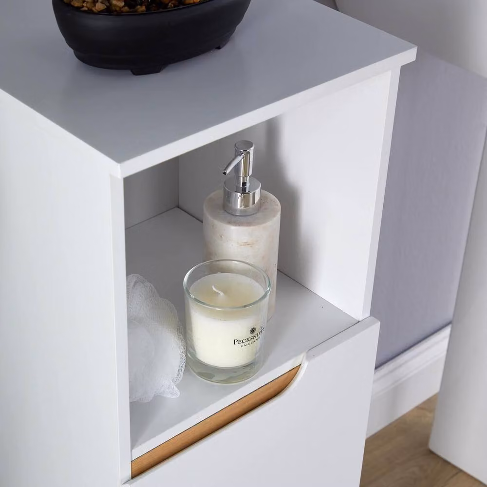 FORGEVIO White Lacquered Pine Bathroom Floor Cabinet with One Hinged Door and Internal Shelves – 3