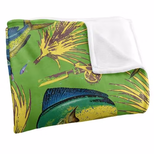 JQ Licensing Dorado Fishing Tiki 2 Silky Touch Super Soft Fleece Throw Blanket, White, W/D: 152 x 127 cm – 2