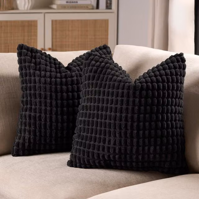 OHS Pack of 2 Black Bobble Tufted Square Cushion Covers