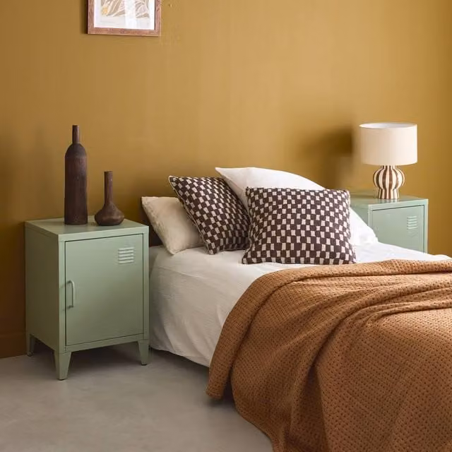 sweeek Pair of Industrial Metal 1-Door Bedside Tables in Matt Light Green, W/D/H: 38 x 38 x 55.7 cm – 1