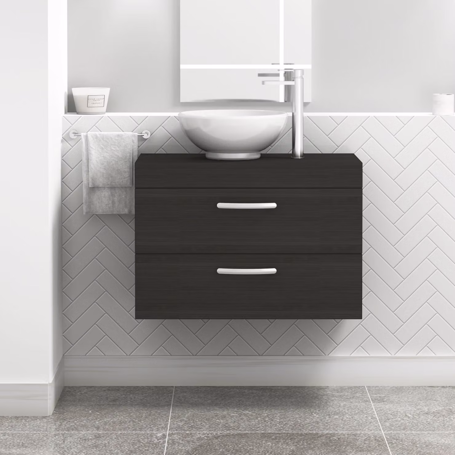 Royal Bathrooms Turin Wall Hung Vanity Unit with 2 Drawers in Matt Hale Black