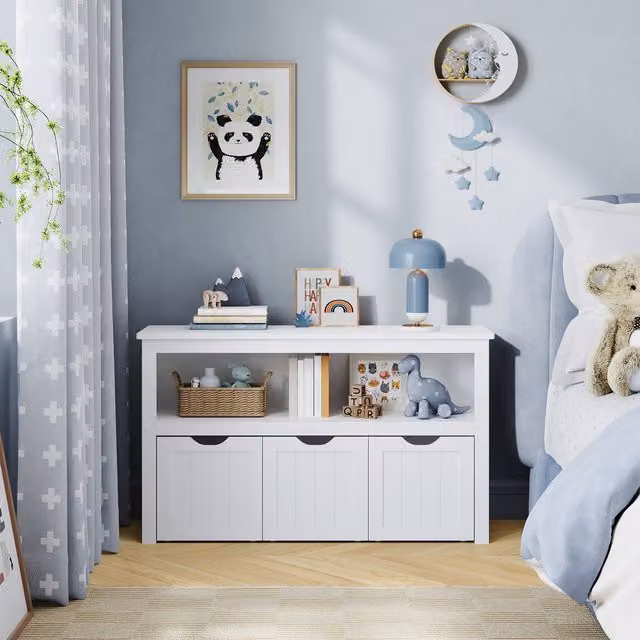 VASAGLE White Toy Storage Unit with Wheels