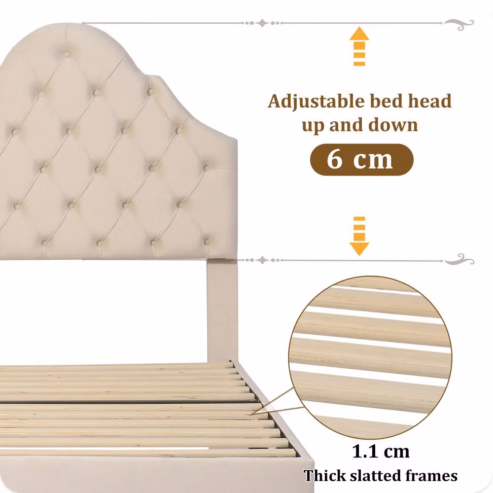 Rolipo Beige Velvet Upholstered Single Bed W/D/H: 90 x 190 cm – 2
