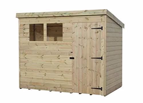 EMS Retail Empire 1500 Pent Garden Shed in Brown, featuring Shiplap T&G construction, 2 Windows and a Right-Hand Door – 2