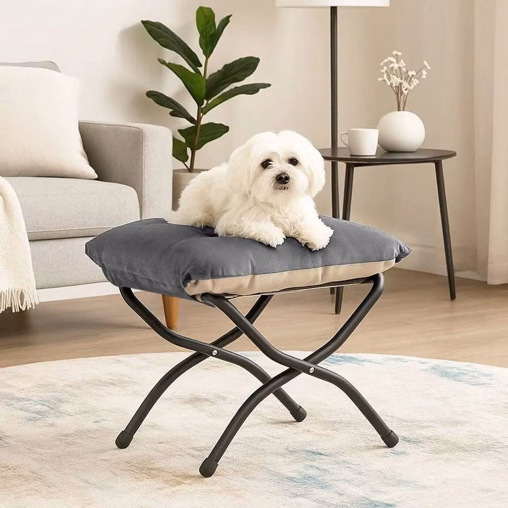 KORVIXA Foldable Footrest in Grey with Removable Fabric Cover and Metal Frame – 4