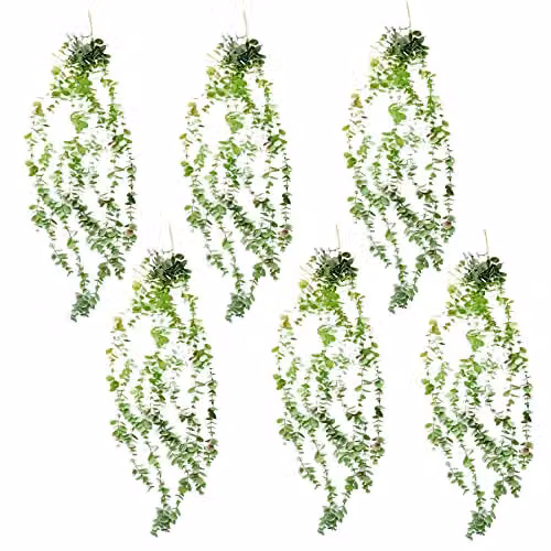 Leaf Design Multipack of 6 Green Artificial Eucalyptus Hanging Plants, Height: 80 cm – 1
