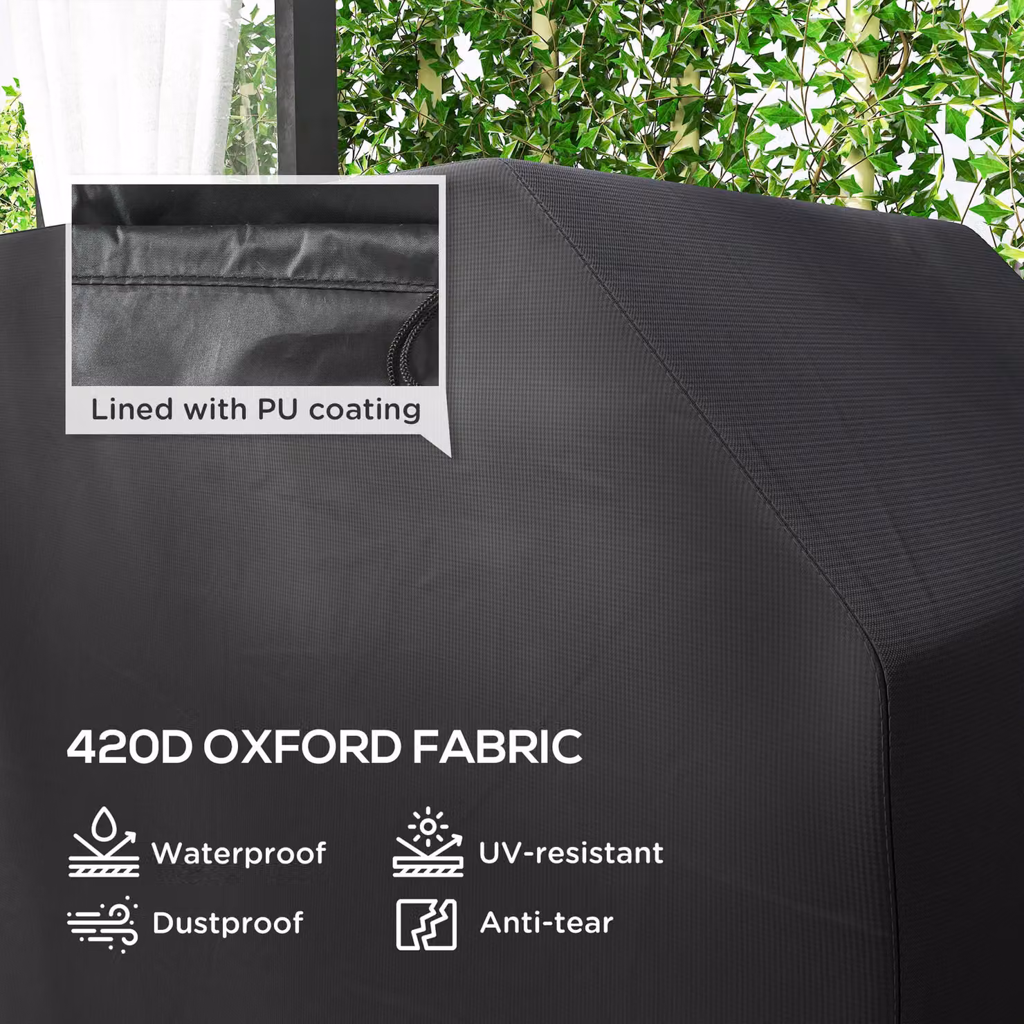 OUTSUNNY Waterproof Black Polyester Gas BBQ Cover, W/D/H: 147 x 61 x 120 cm – 4