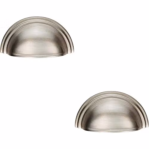 Loops 2 Pack Victorian Cup Pull Handle in Brushed Silver, W: 9.2 cm, H: 4.6 cm, D: 4.6 cm with 7.6 cm Fixing Centres