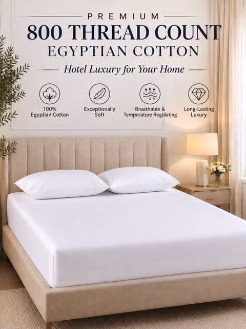 Grace 800 TC Egyptian Cotton Mako Satin Double Fitted Sheet in White, W/D/H: 140 x 200 x 35 cm