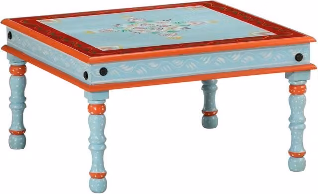 Berkfield Home Blue Hand Painted Floral Mango Wood Coffee Table