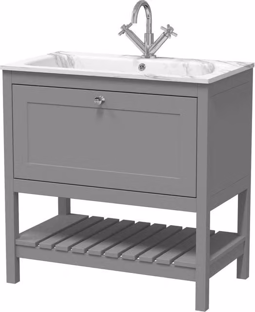 Balterley Coppenhall 1 Drawer Vanity Unit with Stone Basin, Cool Grey, W: 80 cm