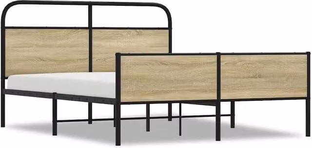 Berkfield Home Metal Bed Frame in Sonoma Oak Brown, W: 150 cm, D: 200 cm, King Size