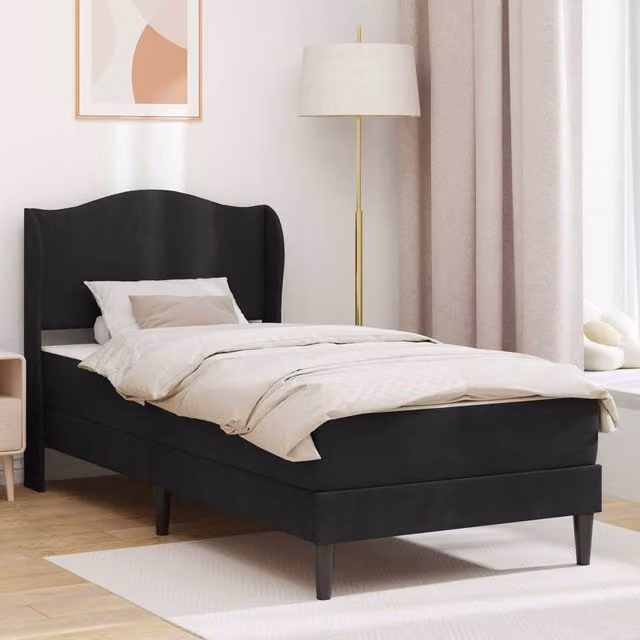 Berkfield Home Velvet Upholstered Bed Frame with Headboard in Black, W/D/H: 90 x 190 cm – 1