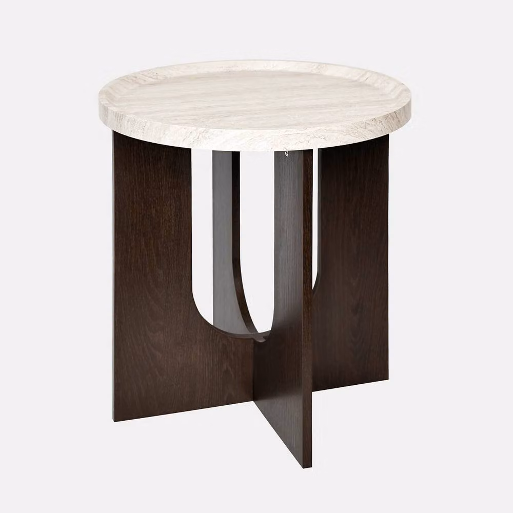 OHS Travertine Effect Angular Base Side Table in Walnut – 2