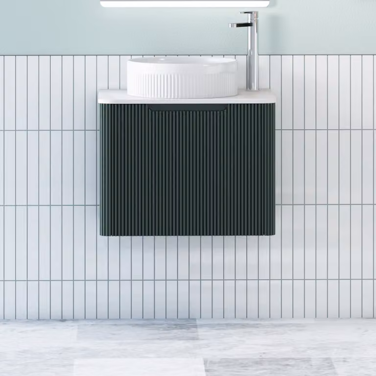 Royal Bathrooms Avenza Wall Hung Vanity Unit with 1 Drawer and Round Basin, Moss Green and White, Depth: 60 cm