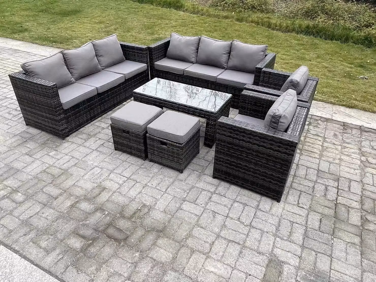 Fimous Outdoor Rattan Garden Furniture Lounge Sofa Set with 2 Armchairs in Dark Grey – 2