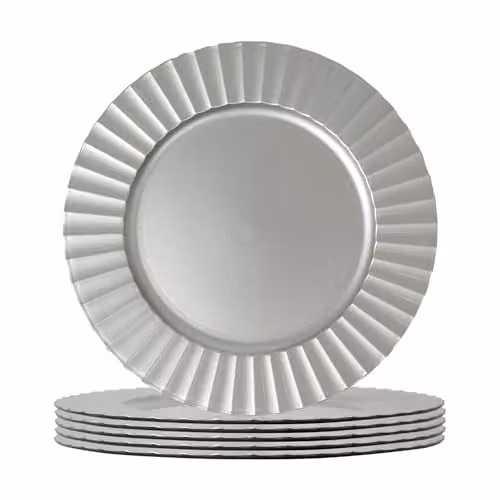 Argon Tableware Silver Melamine Flute Design Round Charger Plates, Pack of 6, Diameter: 33 cm – 1