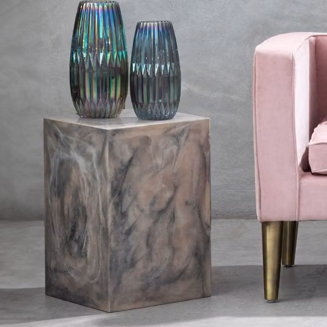 Orsina Modern Faux Marble Cube Stool in Brown, White and Beige
