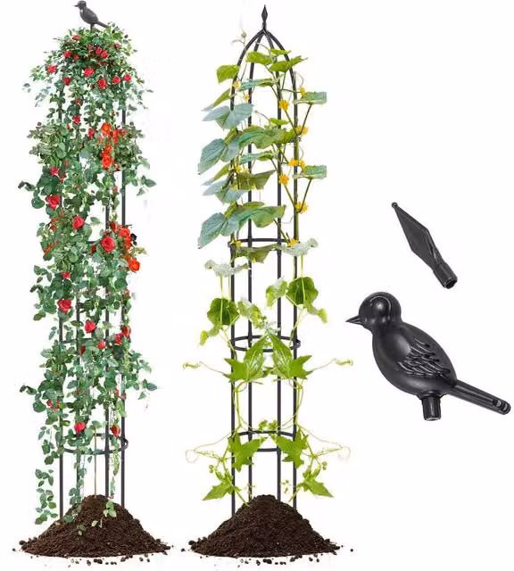 Kelvenix 2-Pack Metal Obelisk Garden Trellis Supports in Black, Height: 197 cm