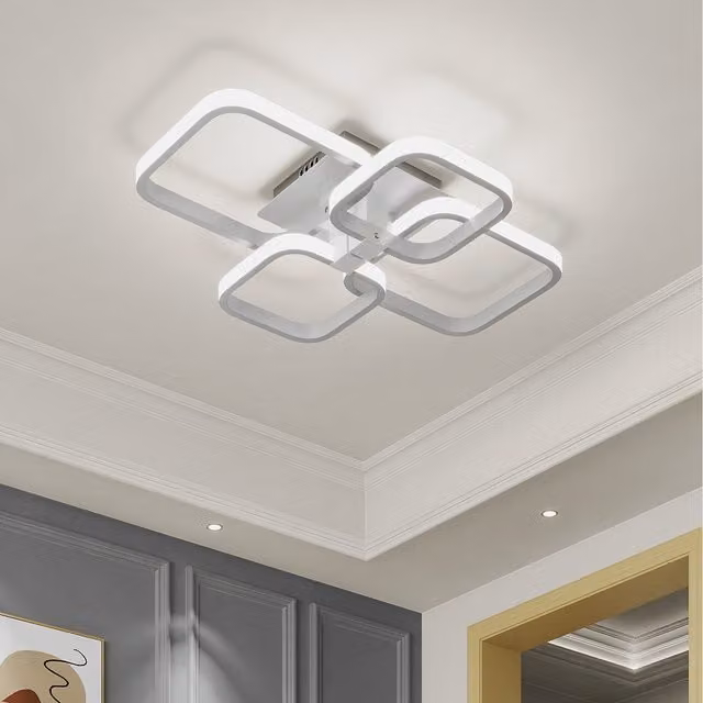Komore Modern Square Dimmable LED Semi Flush Ceiling Light in White