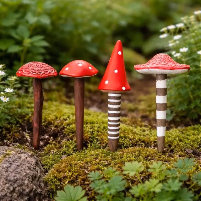 Marco Paul 4pc Red Toadstool Miniature Garden Ornaments Set in Resin – 1