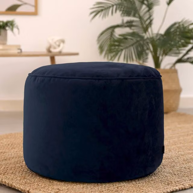 icon Milano Blue Velvet Cylindrical Bean Bag Pouffe Footstool W/D/H: 55 x 35 x 35 cm