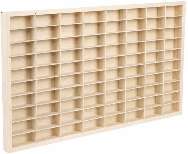EONLION 80 Grids 1/64 Toy Car Wall Mounted Shelf in Beige Wood, Width: 100 cm