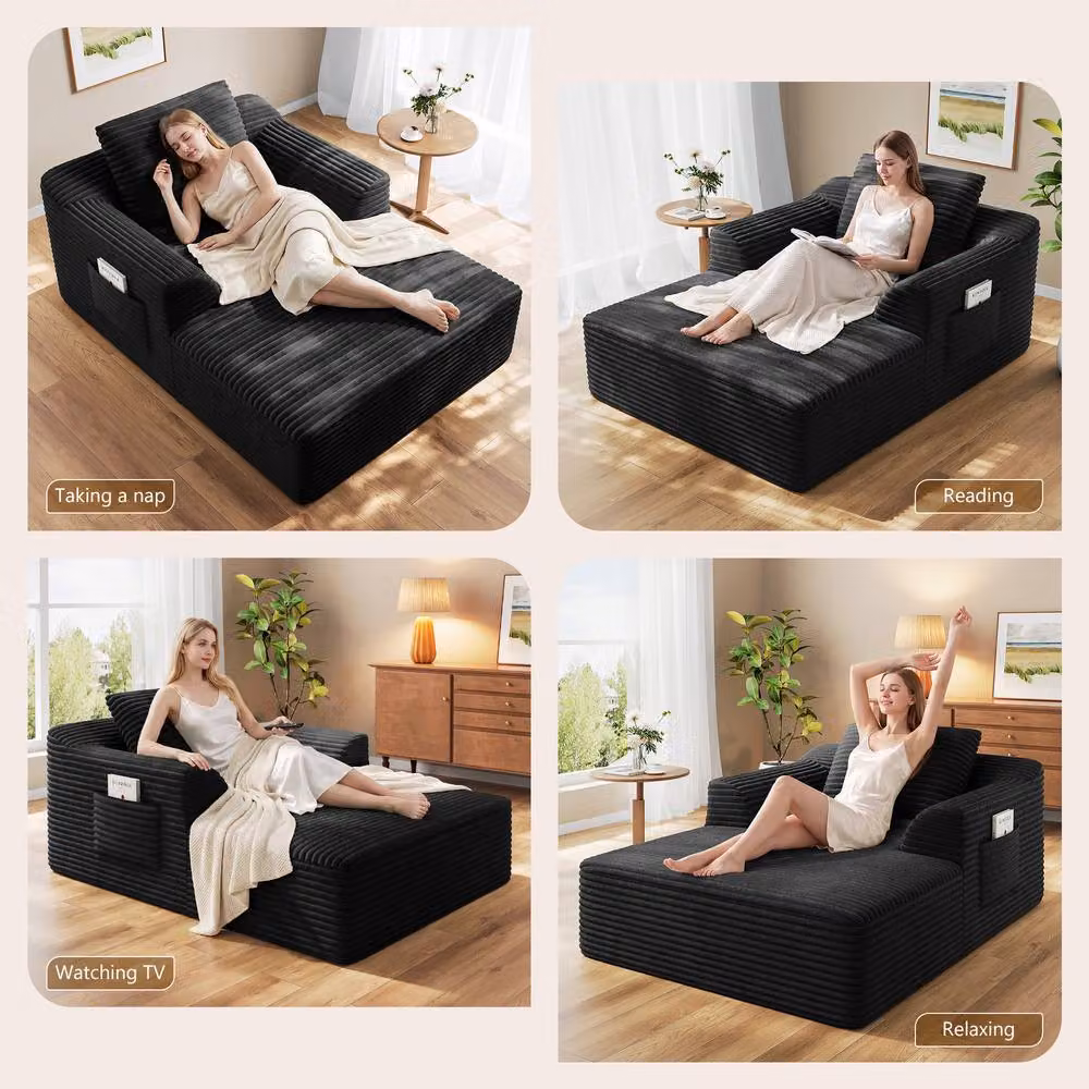Dprodo Modular High Density Foam Chaise Lounge Sofa in Black – 7