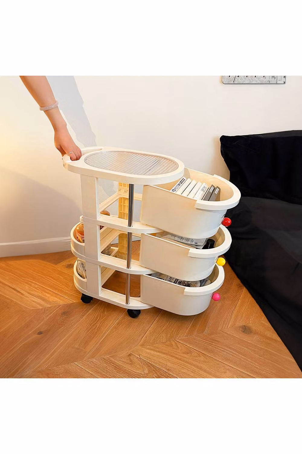 Living and Home 3-Tier Rolling Storage Cart with Drawers and Lockable Casters in Cream – 3