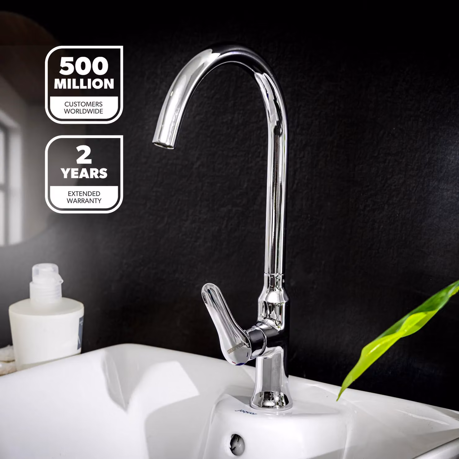 Geepas Stainless Steel Single Lever Mixer Tap with 360° Swivel Spout in Silver and Chrome Finish for Kitchen or Basin – 2