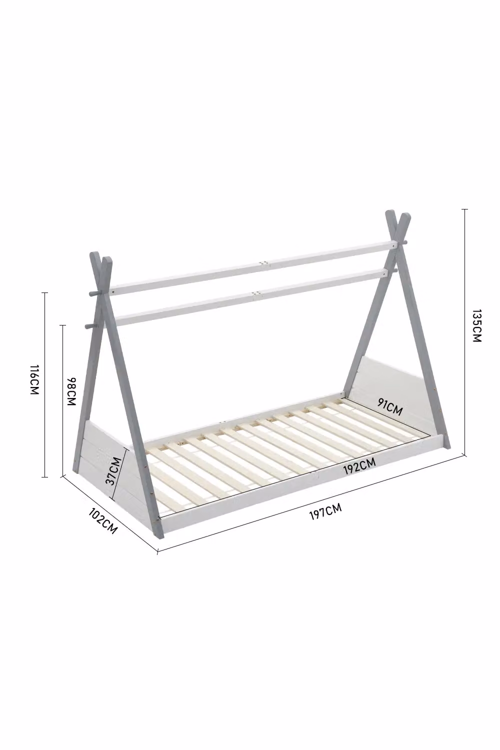 Living and Home Grey and White Montessori Children's House Frame Floor Bed in Lacquered Solid Pine Wood – 2