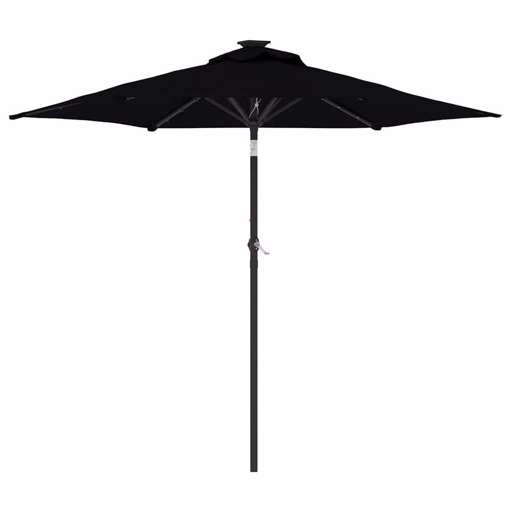 Berkfield Home Black Garden Parasol with LEDs and Steel Pole, W/D: 225 x 225 cm – 3