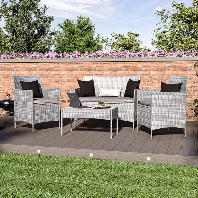 Vida Designs Modern Grey 4 Piece Rattan Garden Furniture Set