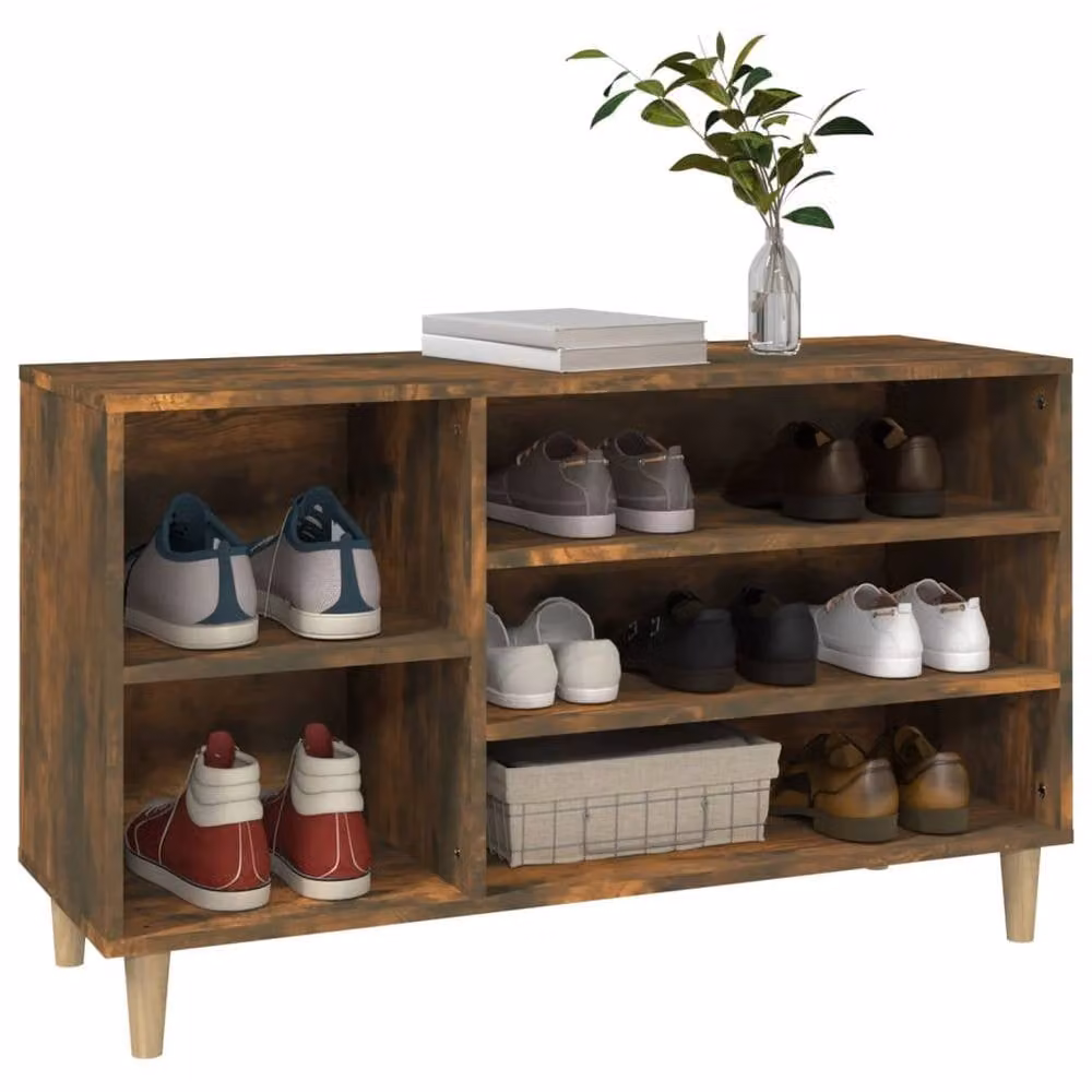 Berkfield Home Smoked Oak Shoe Cabinet in Brown, W/D/H: 102 x 36 x 60 cm – 3