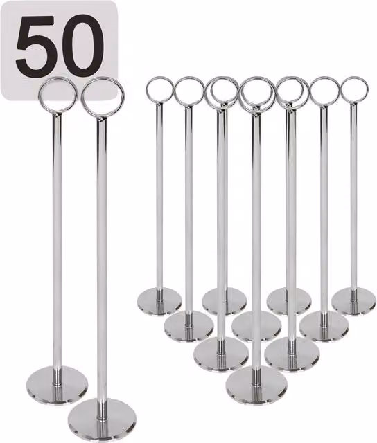 Argon Tableware Silver Stainless Steel Table Numbers with Holders, Set of 50, Height: 30 cm