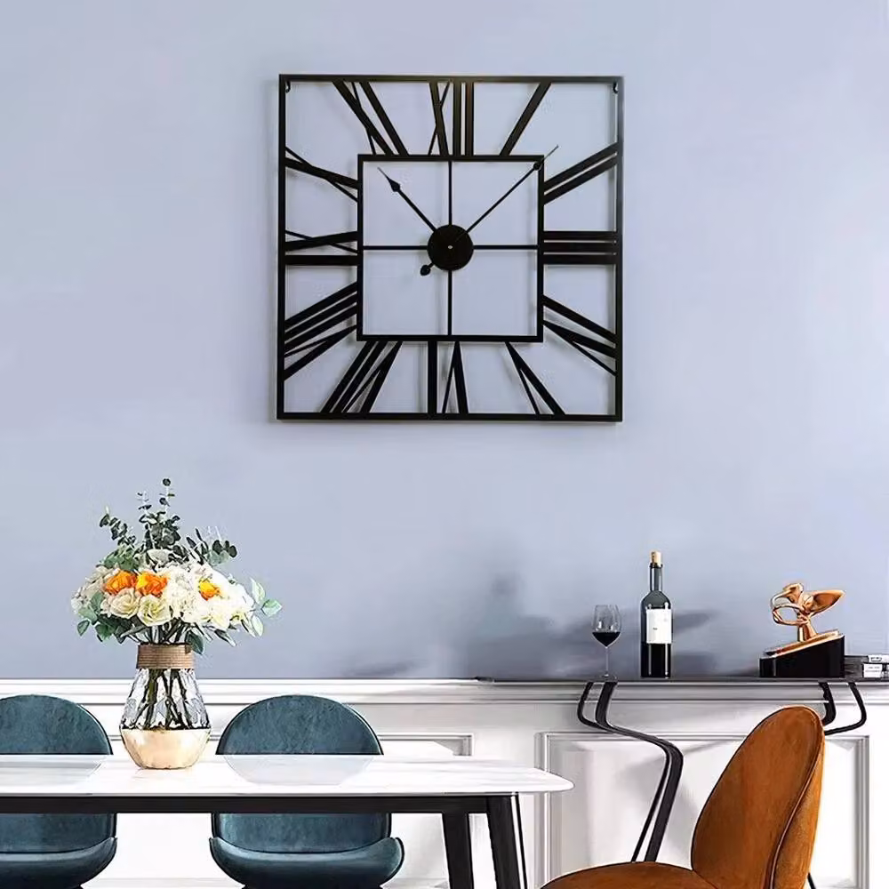 EONLION Large Skeleton Roman Metal Wall Clock in Black and Silver, Silent Quartz Movement, W/H: 60 x 60 cm – 4