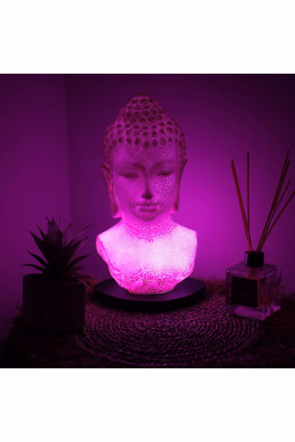 KDMD Buddha Bust Tabletop Lamp with Cherry Crackle Oval Stand in Dusty Pink – 2