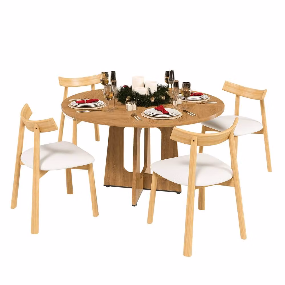 AKI HAUS Round Oak Effect Dining Table in Natural Brown, Diameter: 120 cm, Height: 76 cm – 2