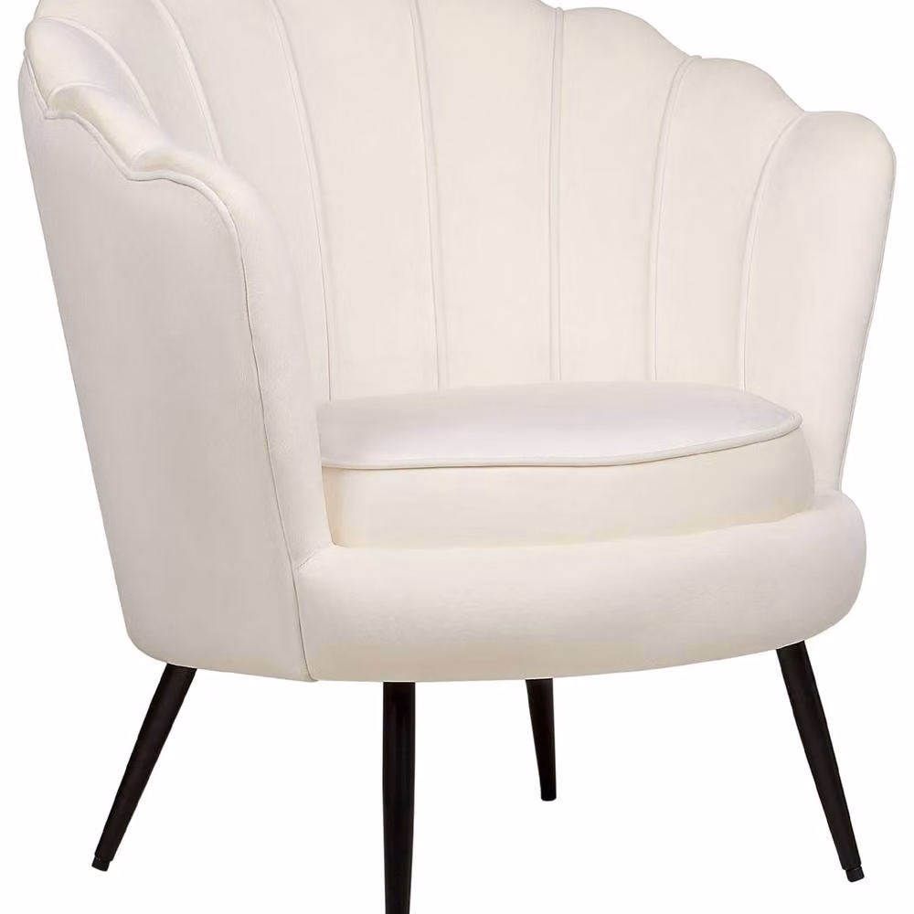 Wyld and Coco Off-White Velvet Retro Novelty Armchair with White Metal Legs – 2