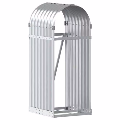 vidaXL Freestanding Log Holder in Silver Galvanised Steel W/D/H: 40 x 45 x 100 cm