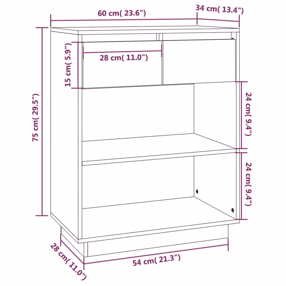 Berkfield Home Beautiful Console Cabinet in Light Brown Solid Pine Wood, W/D/H: 60 x 34 x 75 cm – 2