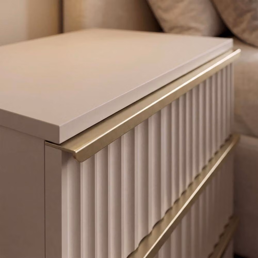 FWStyle Ripple Effect Beige 3 Drawer Chest of Drawers with Scalloped Fronts and Gold Accents – 2