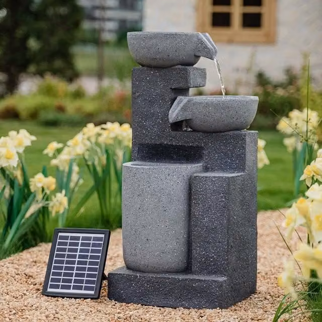 Livingandhome Solar Powered LED Waterfall Cascade Fountain in Grey