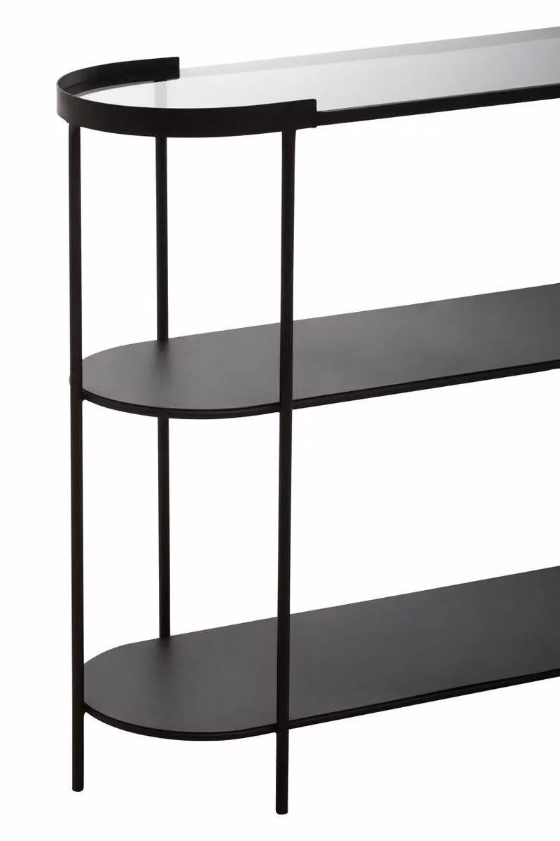 Orsina Three Tier Modern Console Table with Black Metal Frame and Oval Glass Top – 3