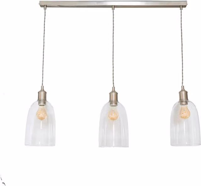 ValueLights Kira 3 Drop Bar Ceiling Pendant Light with Transparent Glass Domes in Brushed Chrome