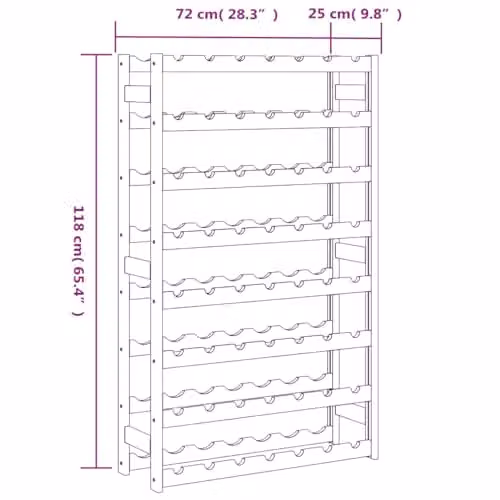 vidaXL Brown Solid Wood Pine Wine Rack for 56 Bottles, W/D/H: 118 x 25 x 72 cm – 3